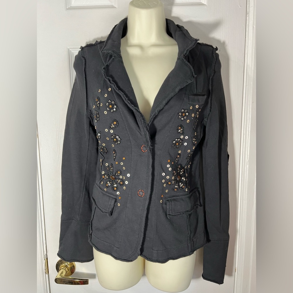 Sugar Lips Black Blazer/Jacket With Floral Embellished Beaded Size Small